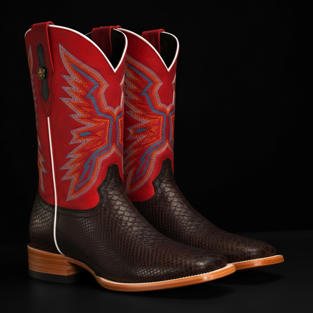 AUTHENTIC Brown Python – Square Toe