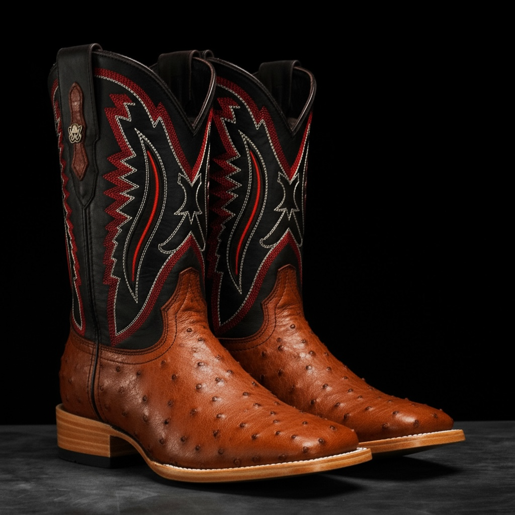 AUTHENTIC Cognac Ostrich – Square Toe