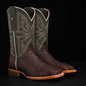 Matte Brown Caiman Horn Back - Square Toe