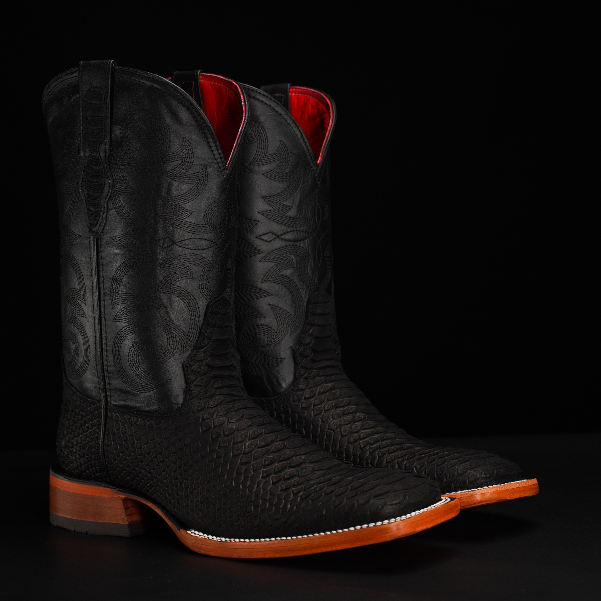 Matte Black Python - Square Toe