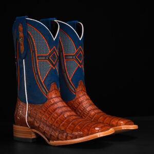AUTHENTIC Cognac Caiman Belly – Square Toe