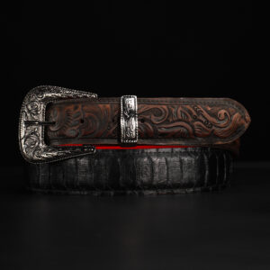 Black Python W/Brown Hand Tooled Belt