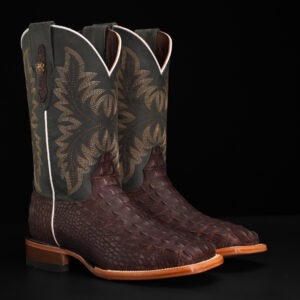 Matte Brown Caiman Horn Back - Square Toe