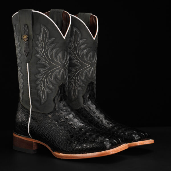 Black Caiman Horn Back - Square Toe