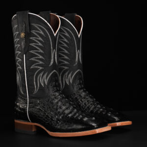 Black Caiman Horn Back - Square Toe
