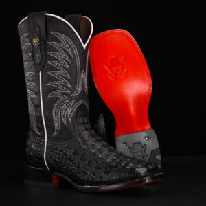 Black Caiman Horn Back - Square Toe