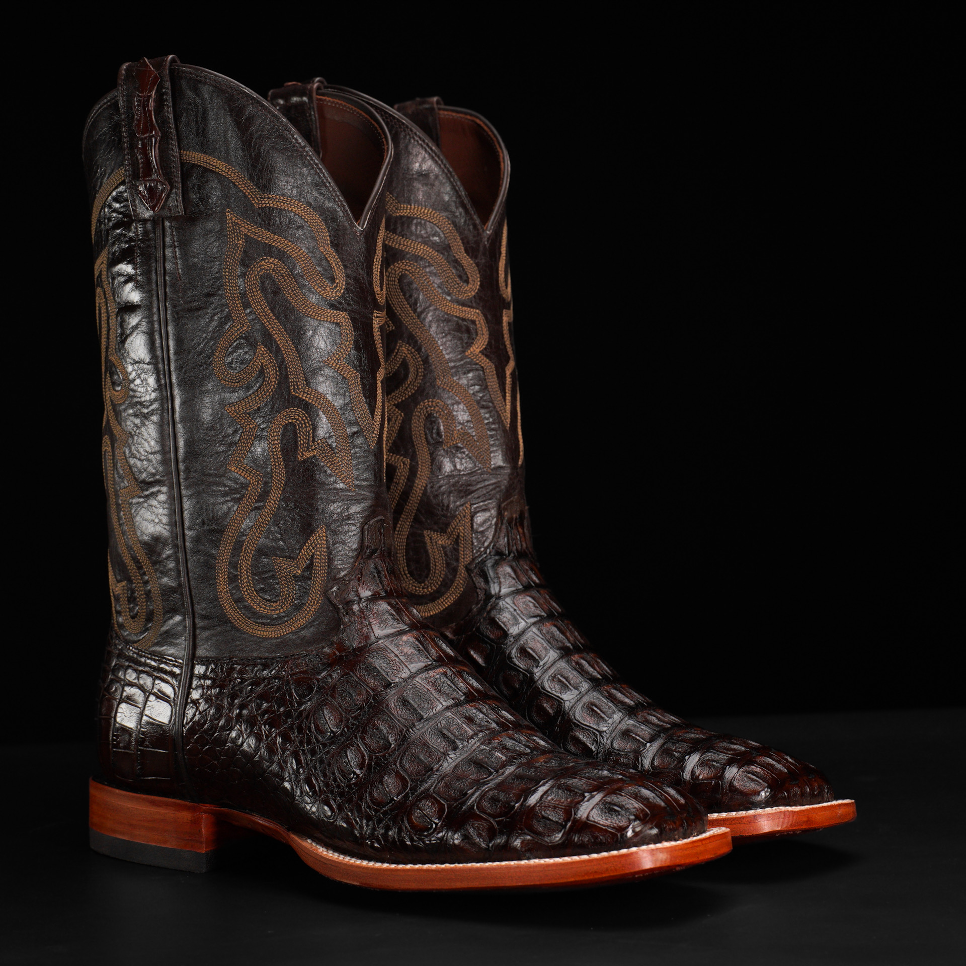 Genuine Brown American Alligator Hornback - Square Toe (FREE Belt) - Image 2