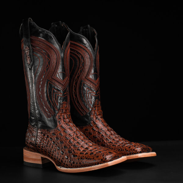 Cognac Caiman Horn Back - Square Toe