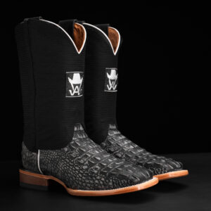 Matte Rustic Black Caiman Horn Back – Square Toe