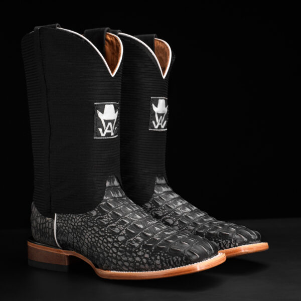 Matte Rustic Black Caiman Horn Back – Square Toe
