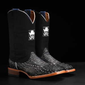 Matte Rustic Black Caiman Neck - Square Toe