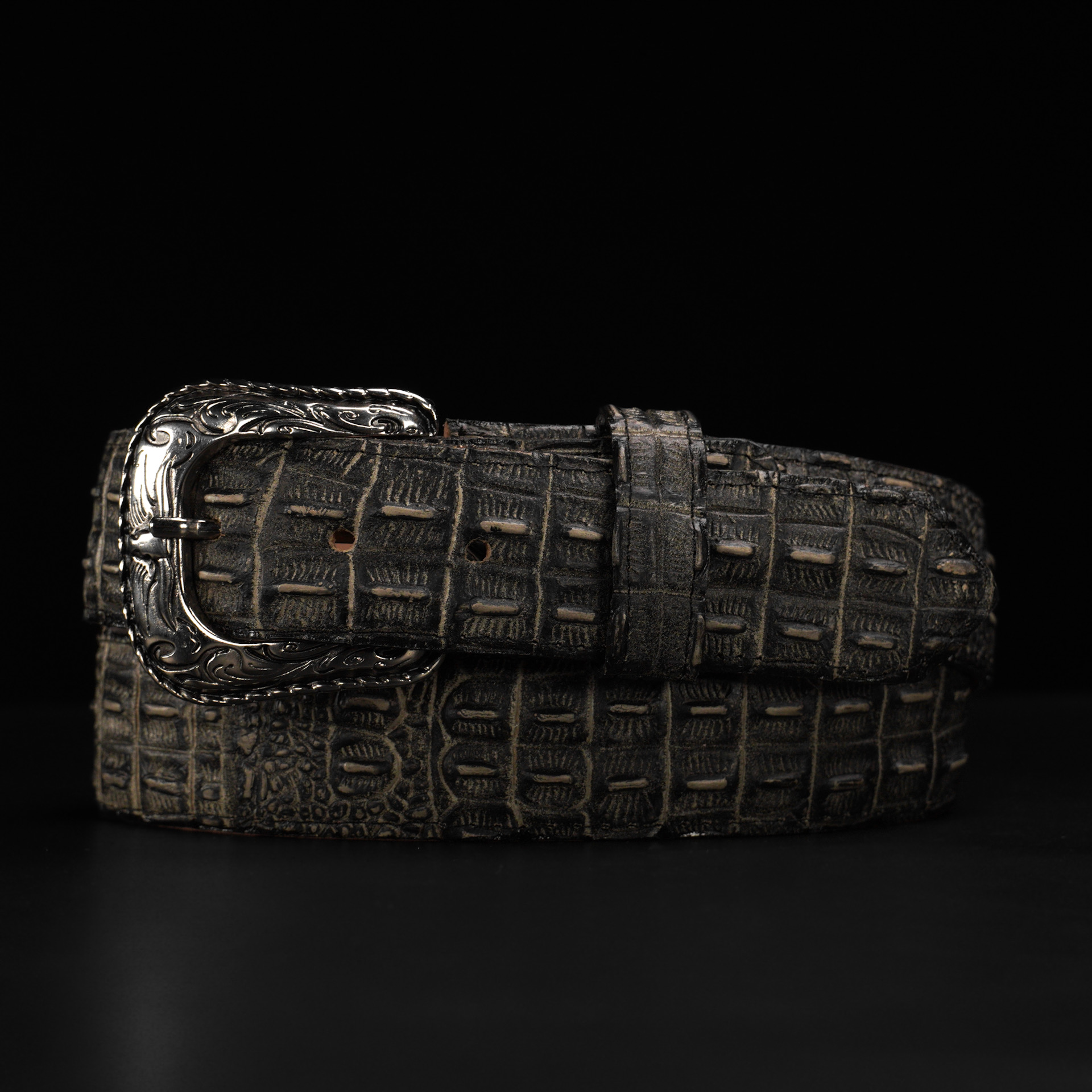 Rustic Black Caiman Belt