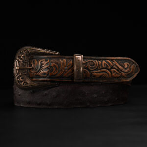 Brown Ostrich W/Hand Tooled Belt