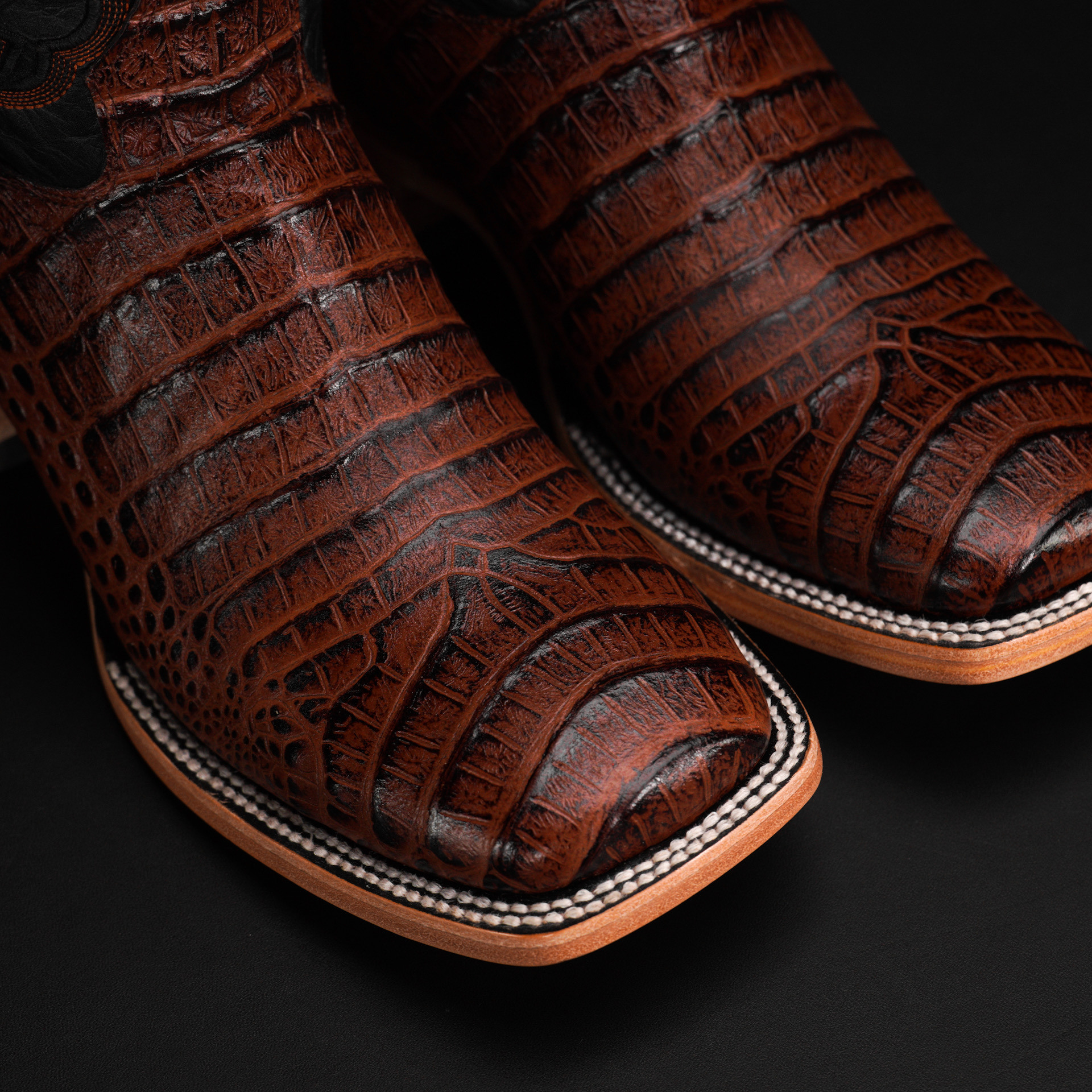 Cognac Caiman Belly - Square Toe - Image 3