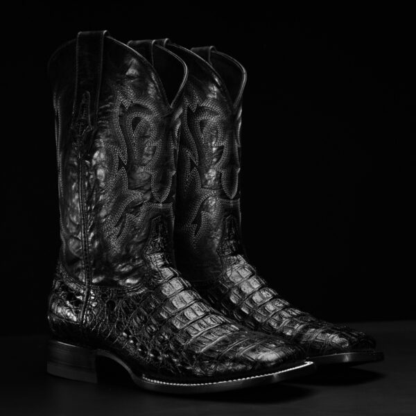 Black Caiman Horn Back – Square Toe
