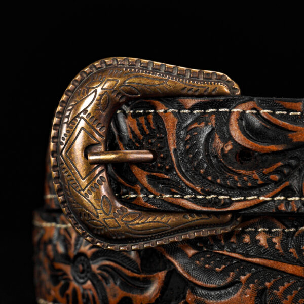 Kid’s Tan Safari Hand Tooled Belt - Image 2