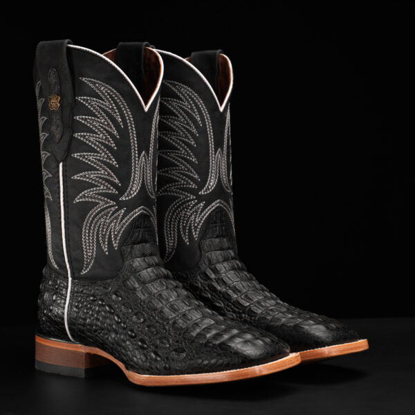 Black Caiman Horn Back - Square Toe