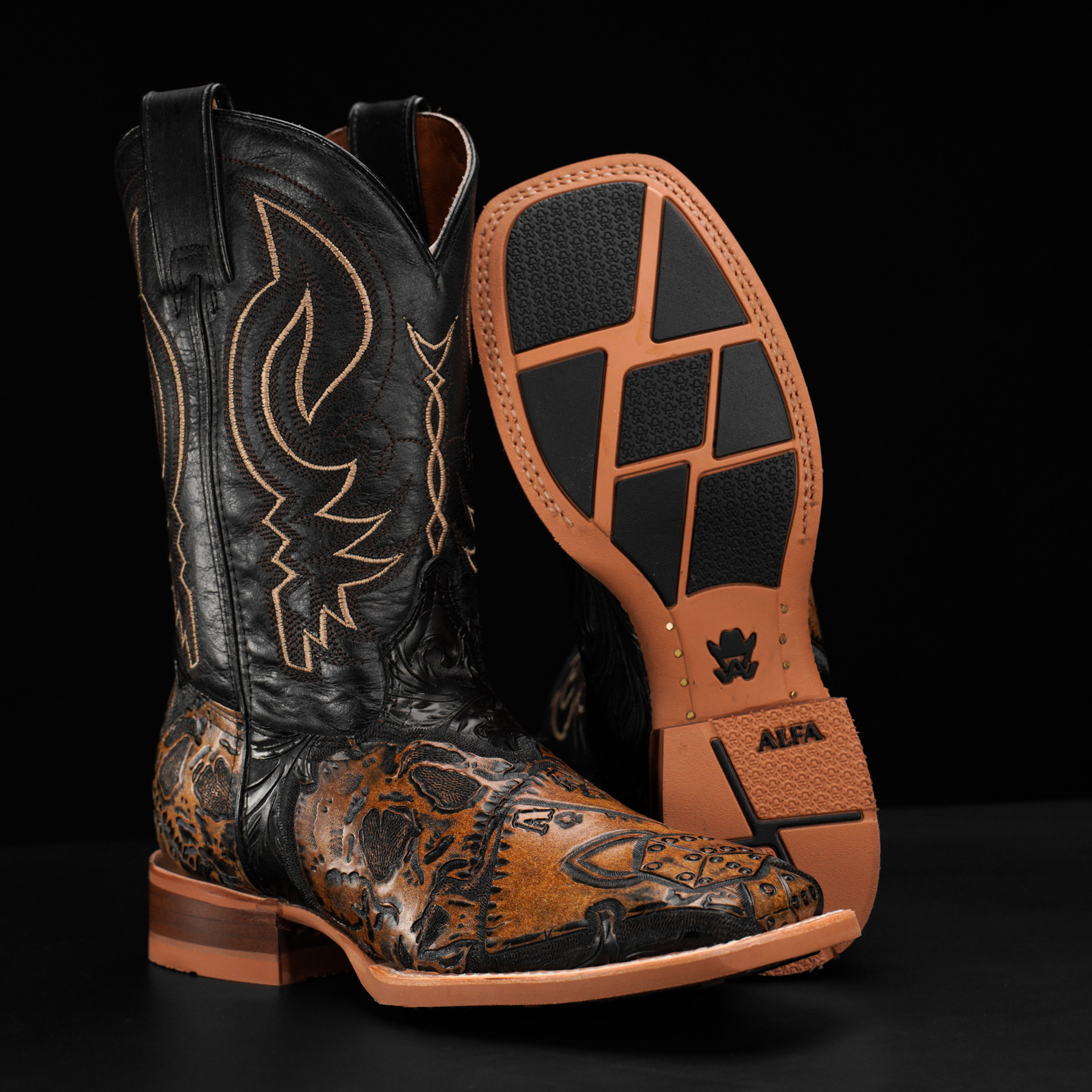 "The Dead Man’s Hand" Black/Tan Safari – Square Toe