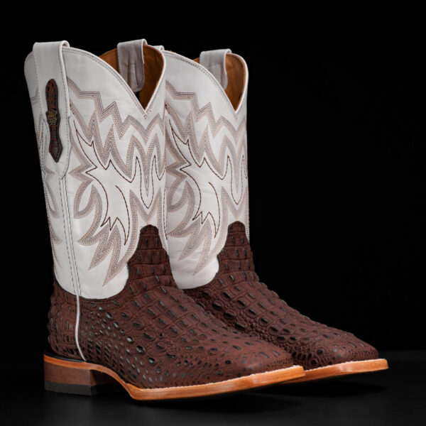 Matte Brown Caiman Horn Back - Square Toe
