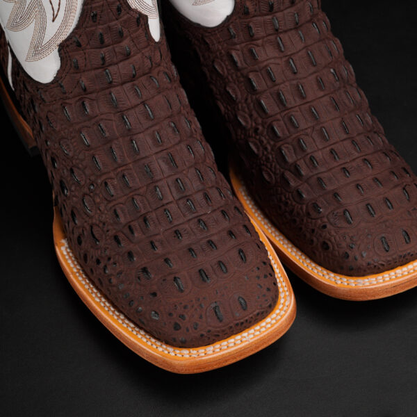 Matte Brown Caiman Horn Back - Square Toe - Image 3