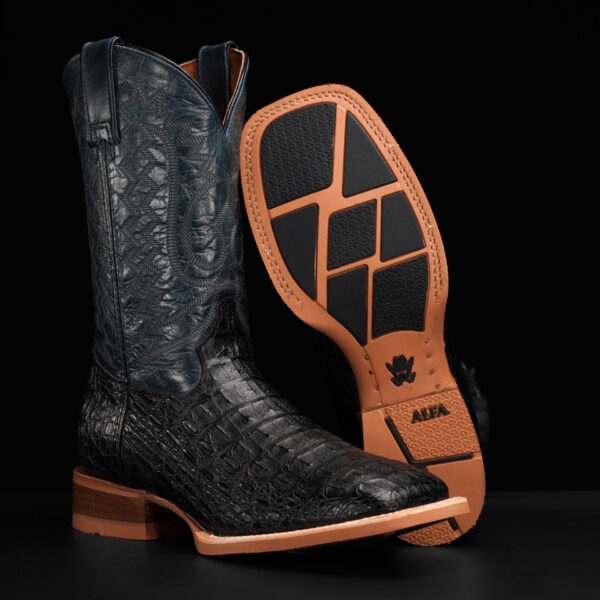 Black Caiman Horn Back - Square Toe