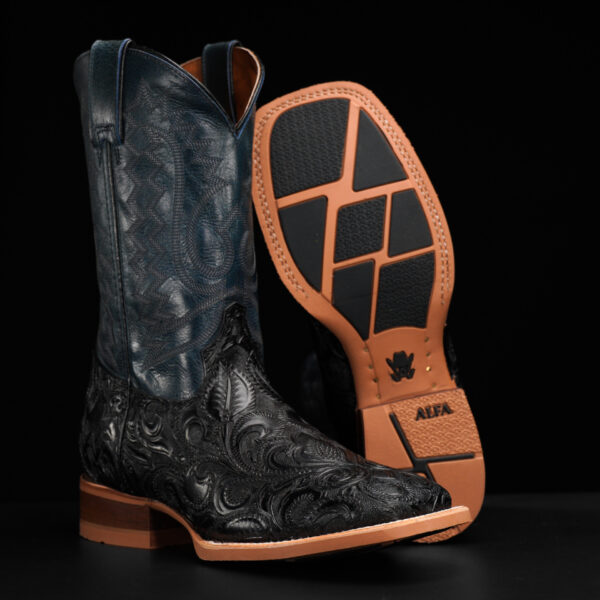 Black Alfa Hand Tooled – Square Toe