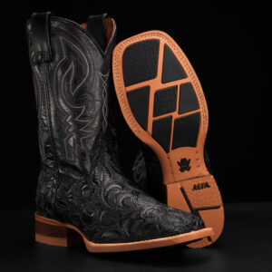 Black Alfa Hand Tooled – Square Toe