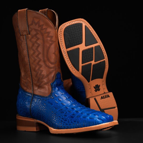 Royal Blue Caiman Horn Back - Square Toe