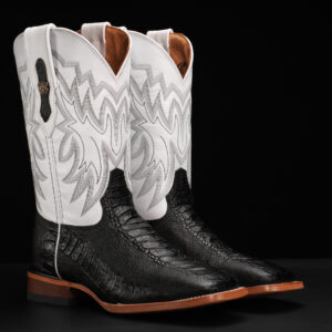 Black Ostrich Leg – Square Toe