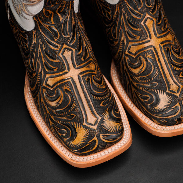 Tan Safari Cross Hand Tooled – Square Toe - Image 2