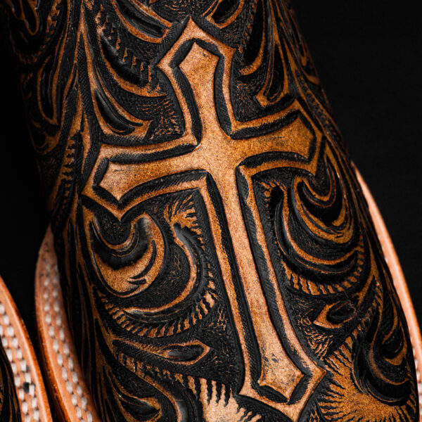 Tan Safari Cross Hand Tooled – Square Toe - Image 3
