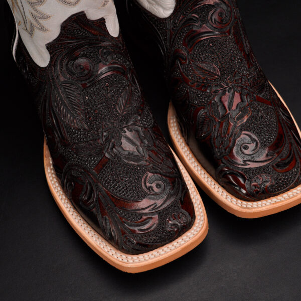 "Longhorn Skull" Maroon – Square Toe - Image 3