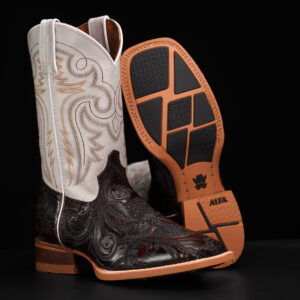 "Long Horn Skull" Maroon – Square Toe