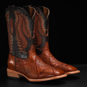 AUTHENTIC Patch Work Cognac Ostrich – Square Toe