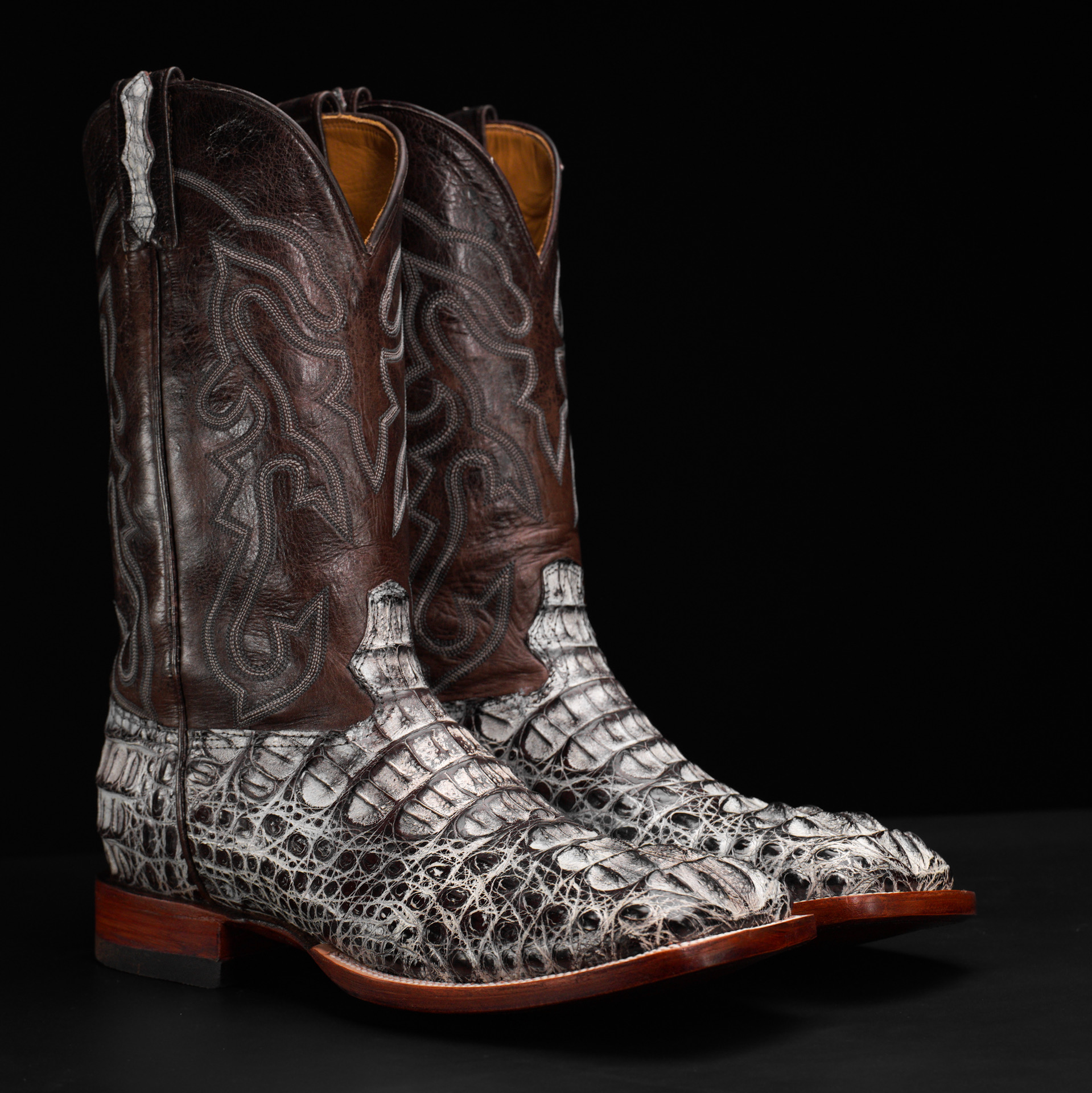 Genuine Natural Caiman Neck - Square Toe (Made In USA)