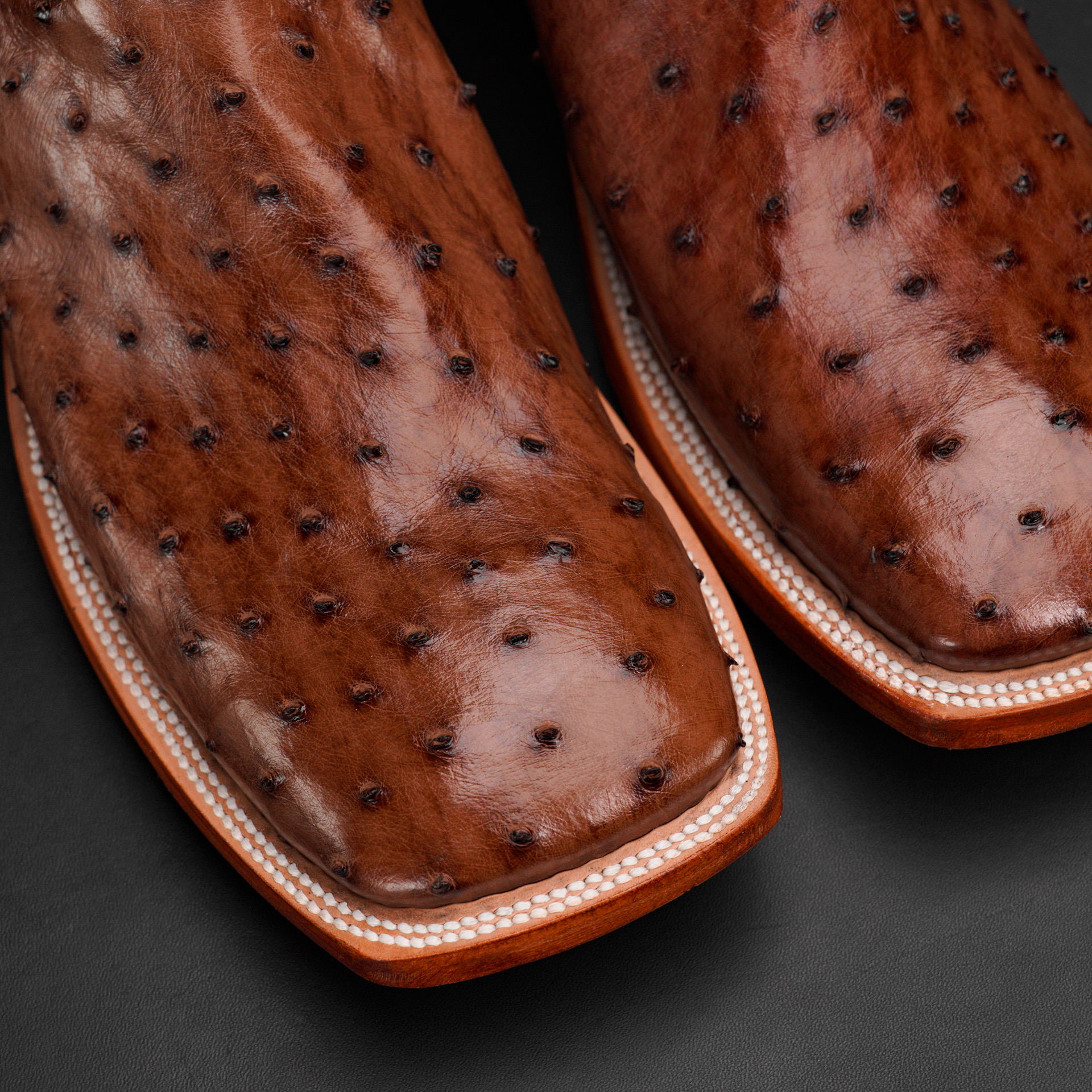 Genuine Brown Full Quill Ostrich - Square Toe (FREE Belt & Wallet) - Image 2