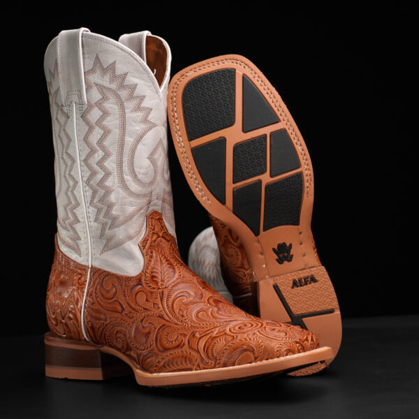 Taupe ALFA Hand Tooled – Square Toe
