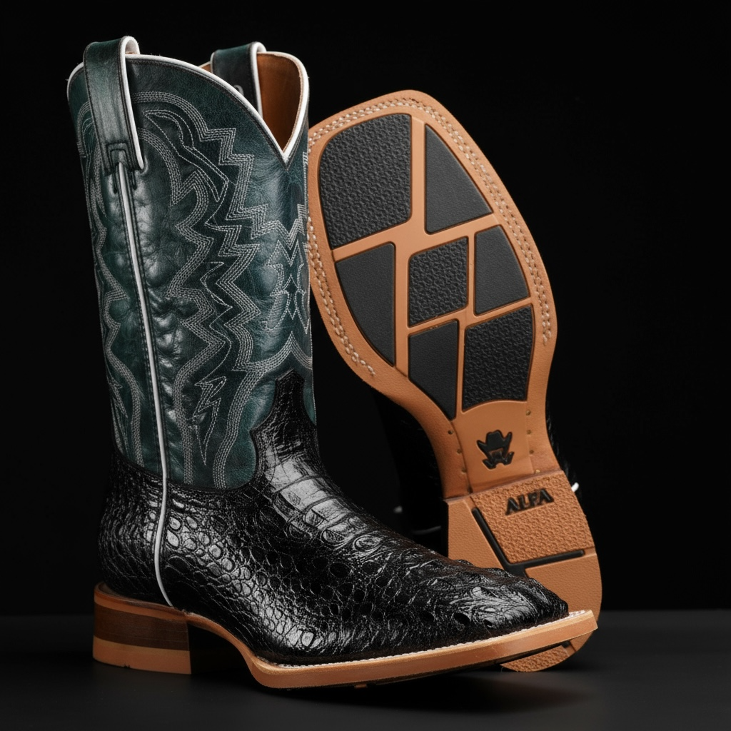 Black Caiman Neck - Square Toe