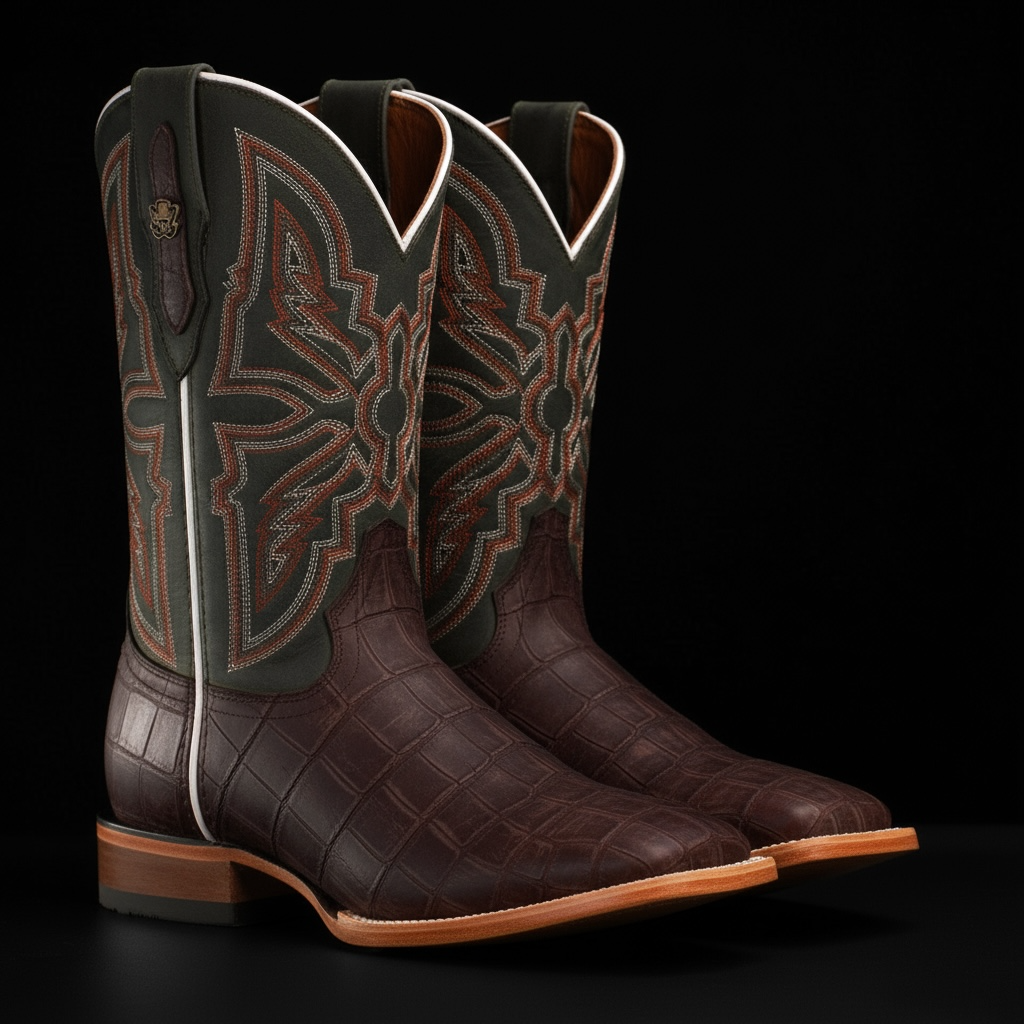 Matte Brown Alligator Belly - Square Toe