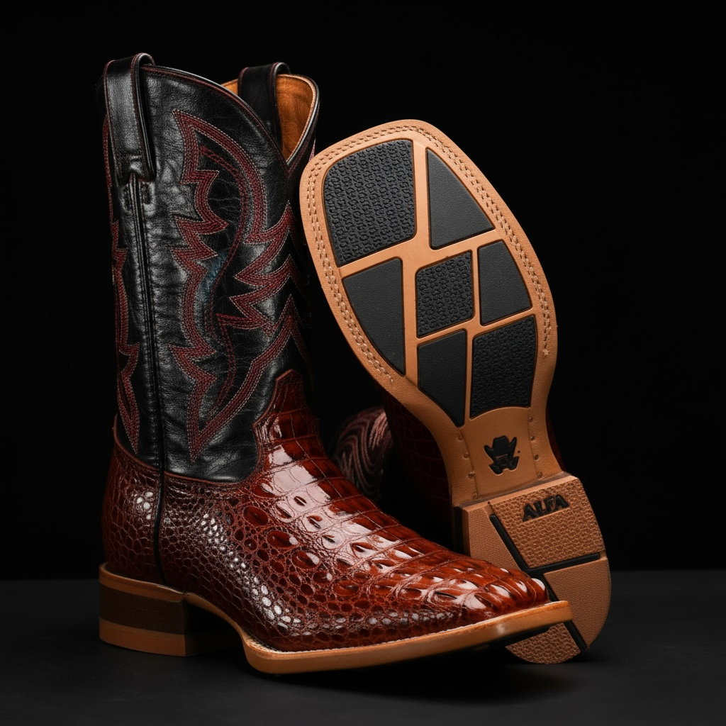 Cognac Caiman Horn Back - Square Toe