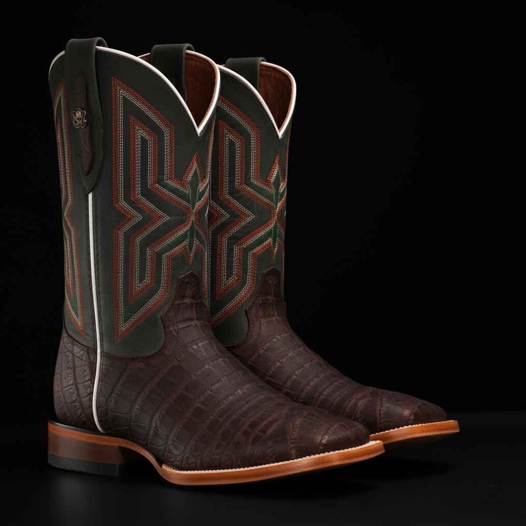 Matte Brown Caiman Belly - Square Toe