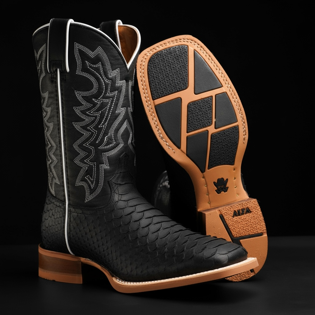 Matte Black Python - Square Toe