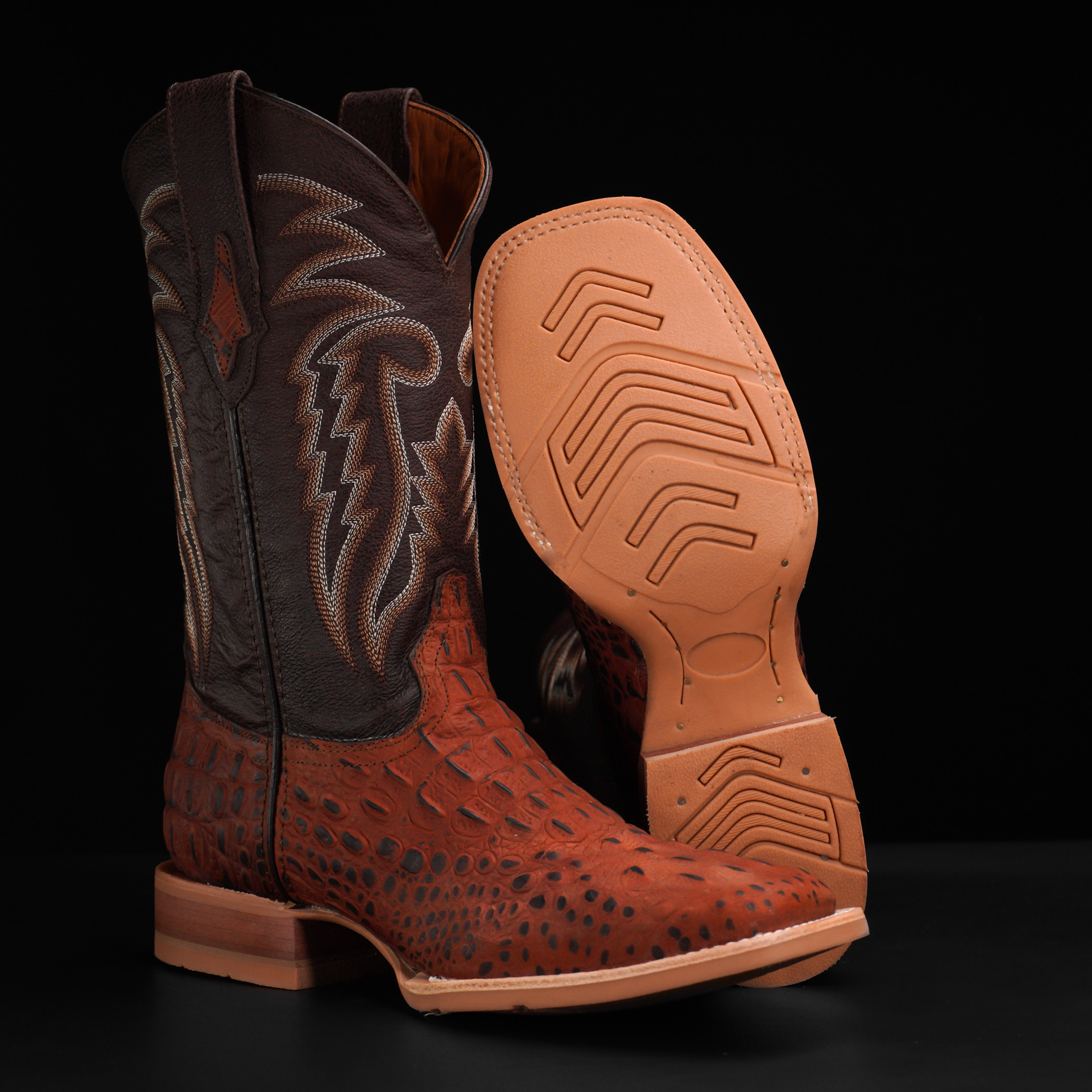 Matte Cognac Caiman Neck - Square Toe