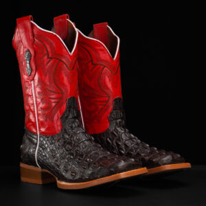 Rustic Cognac Caiman Horn Back - Square Toe