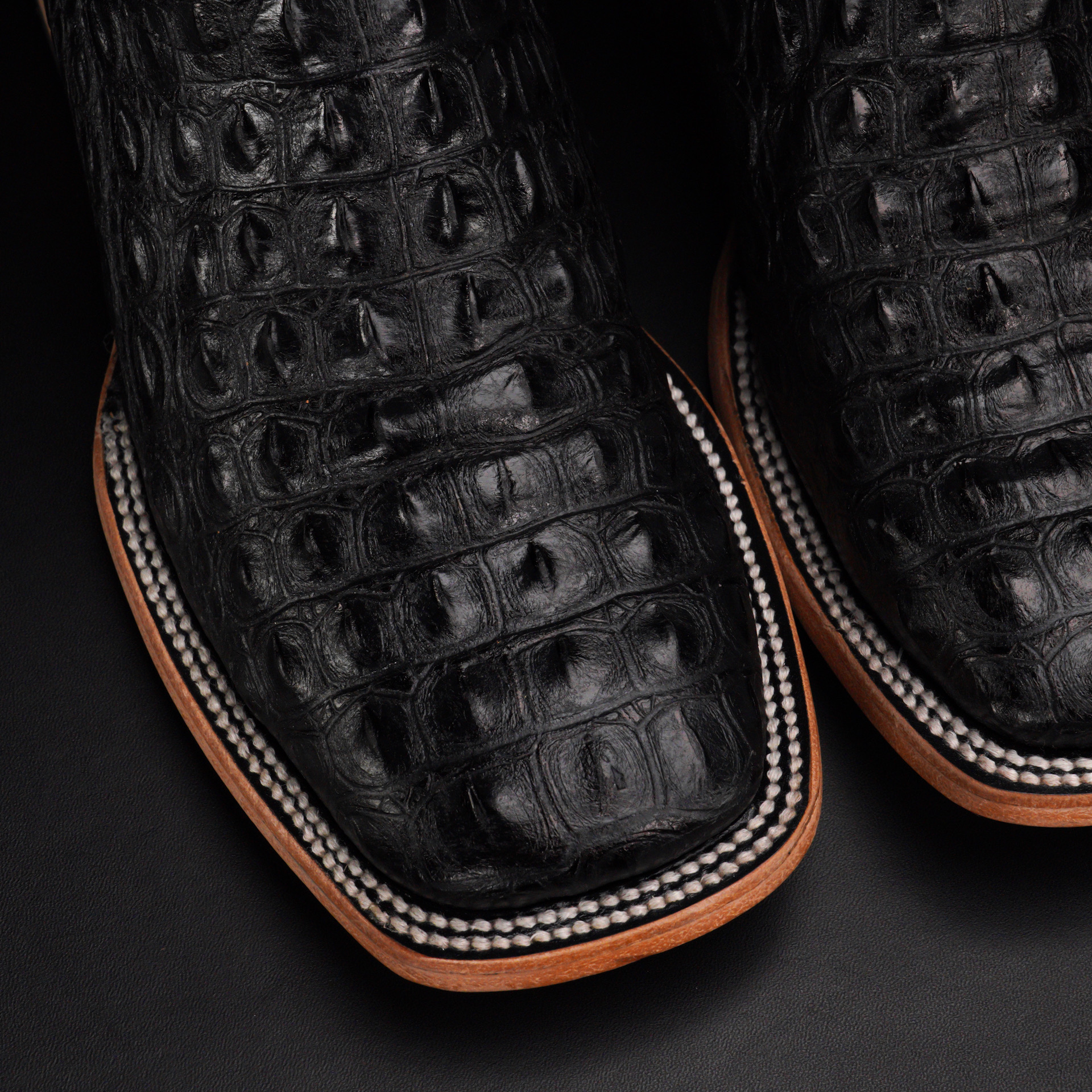 Black Caiman Horn Back - Square Toe - Image 3