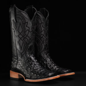 Black Caiman Horn Back - Square Toe