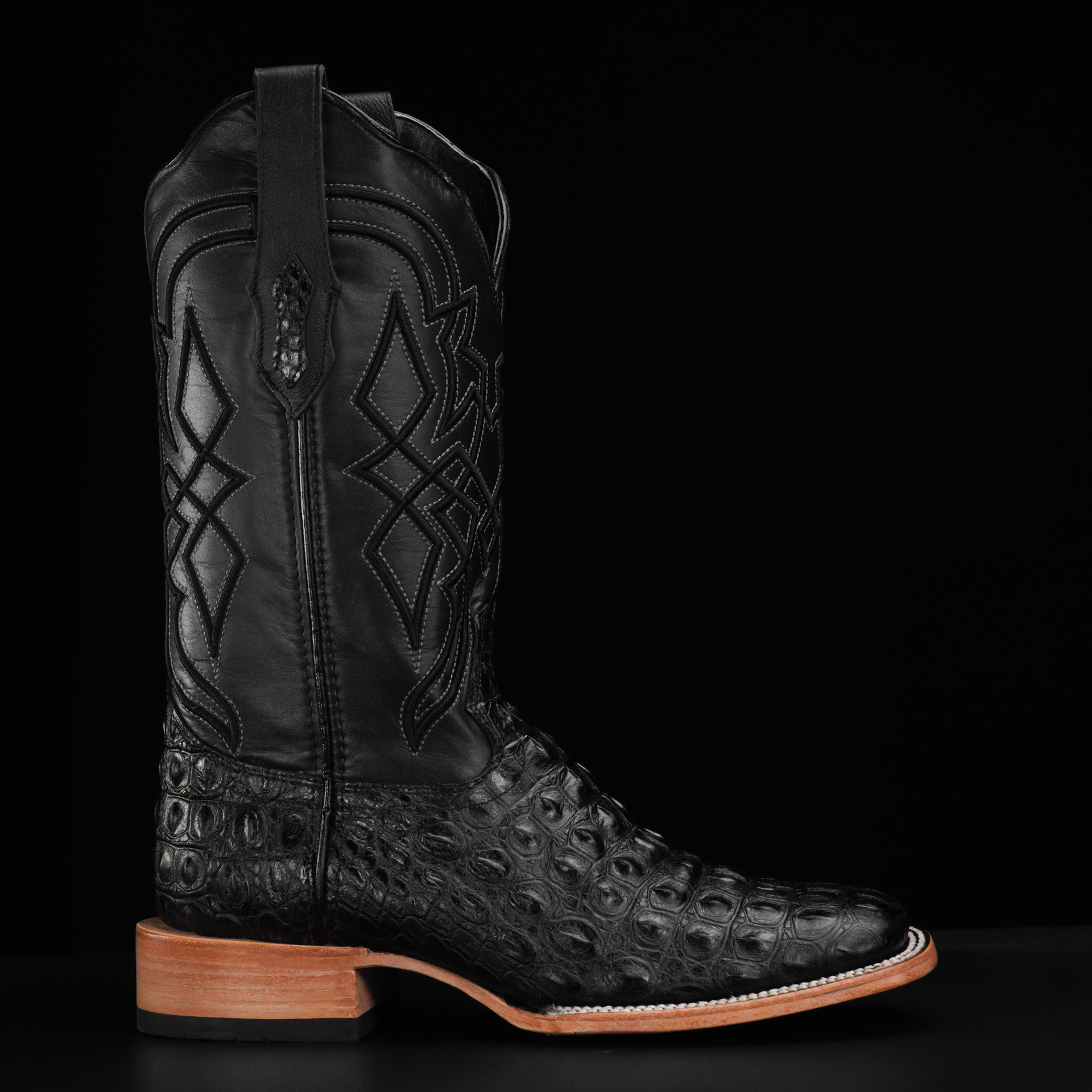 Black Caiman Horn Back - Square Toe - Image 2