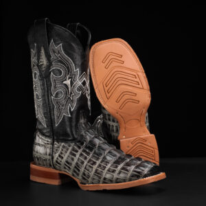 Gray Caiman Tail - Square Toe