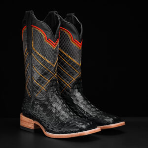 Black Caiman Horn Back - Square Toe