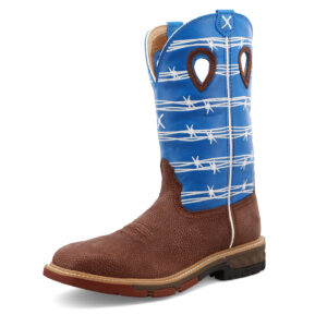 Twisted X Western Work Boot Burgundy & Sky Blue - Square Toe (Steel Toe)